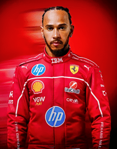 color photograph of an African American man in a red race driver outfit